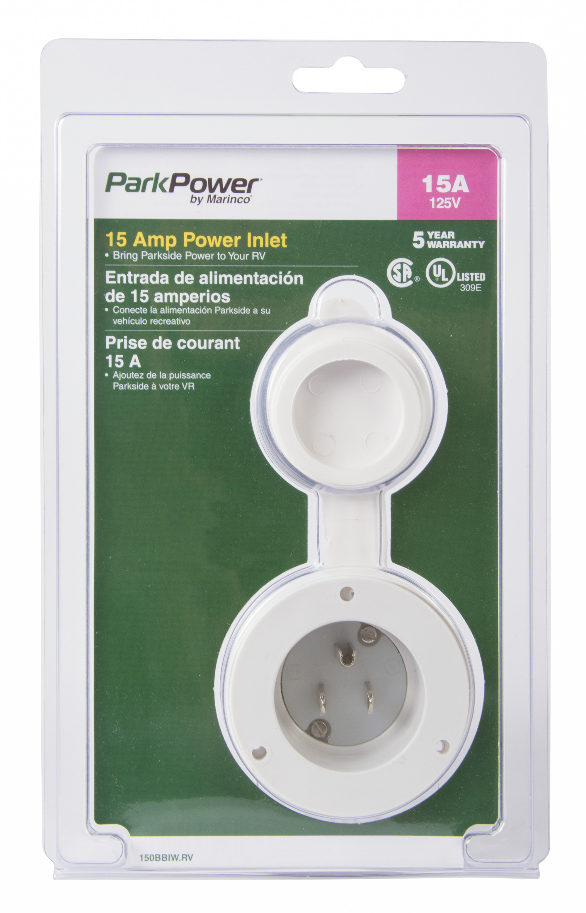 ParkPower 150bbiwrv 150bbiw.rv 15 Amp Power Inlet White for sale online